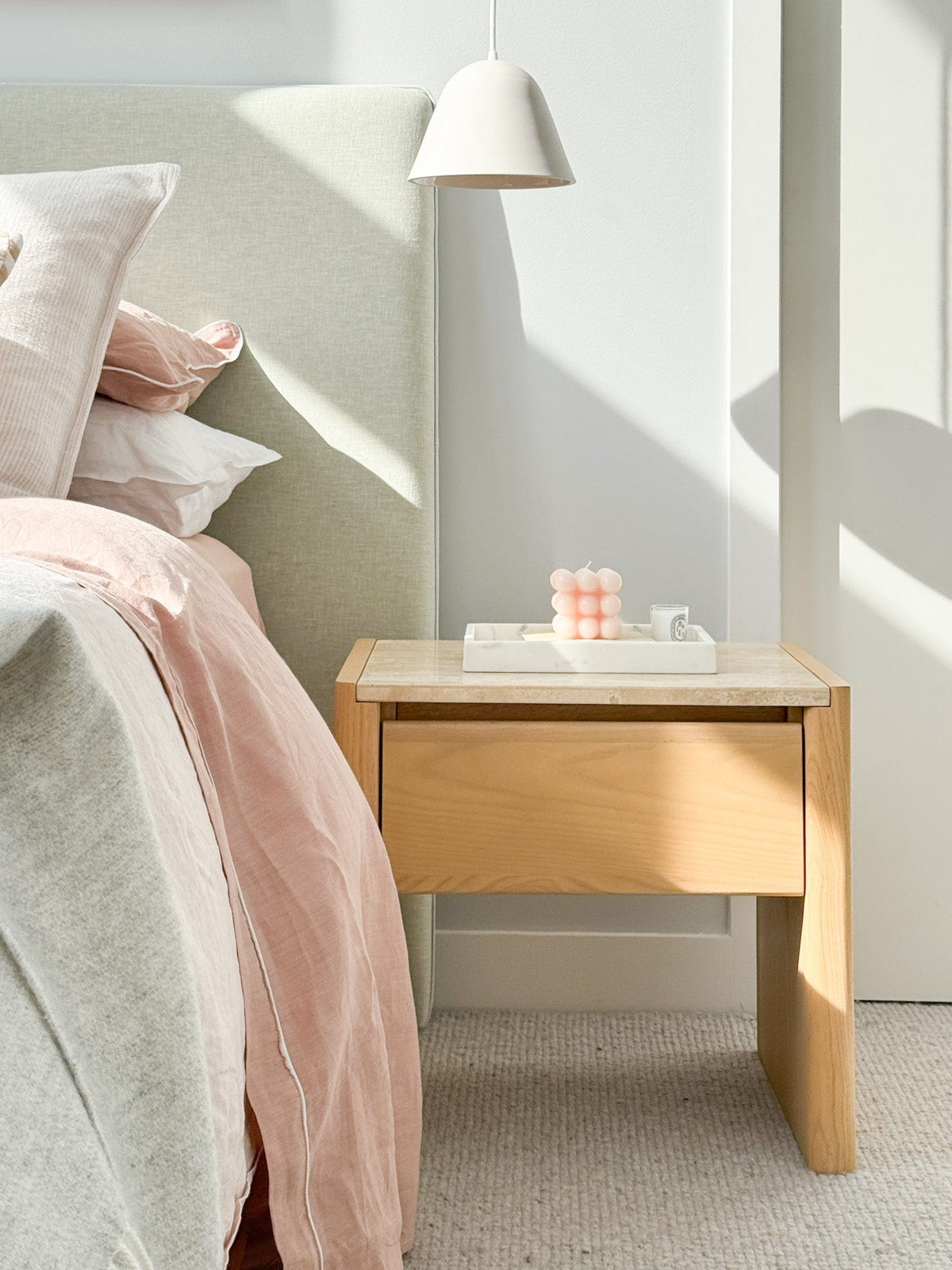 norsuHOME Bedside Tables Annabel Travertine Top Bedside Table