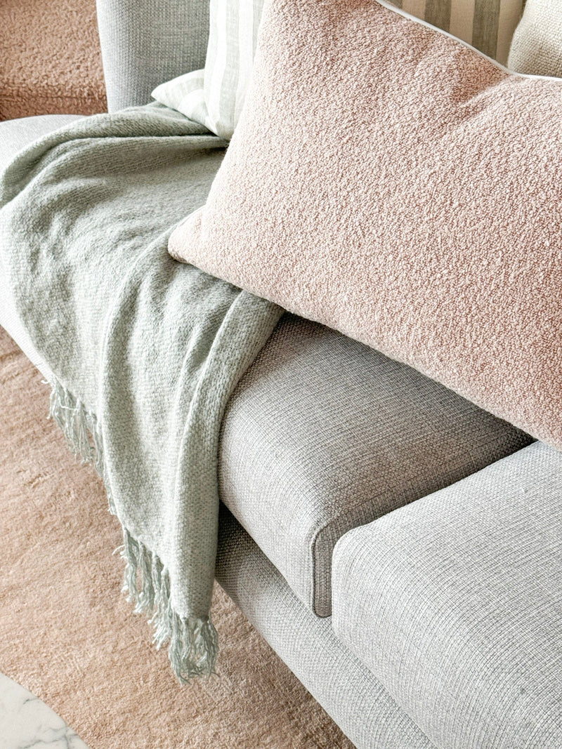 norsuHOME Cushions norsuHOME Cushion - Blush Boucle with White Leather piping, Various Sizes