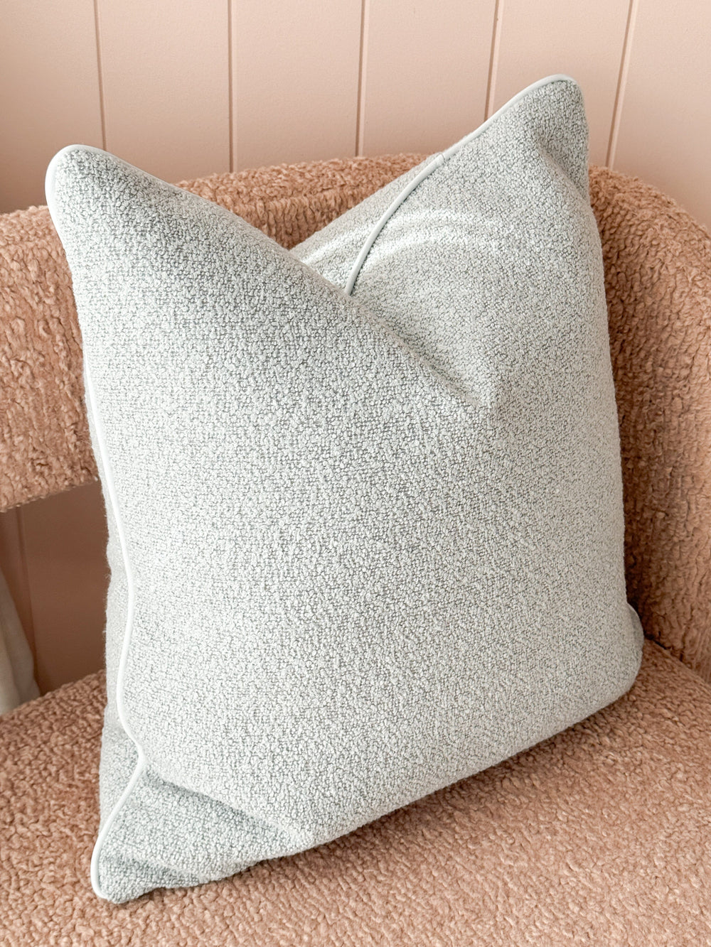 norsuHOME Cushions norsuHOME Cushion - Powder Blue Boucle with White Leather piping, Various Sizes