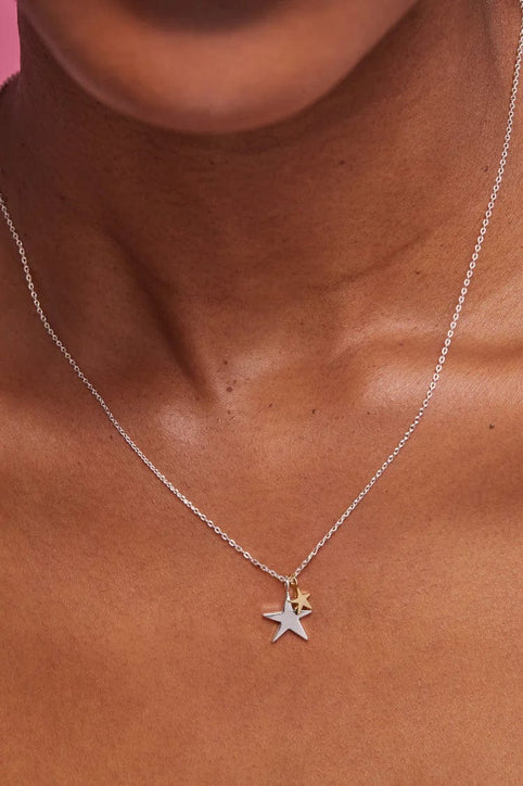 Estella Bartlett Necklace Estella Bartlett Two Tone Double Star Necklace - Silver Plated