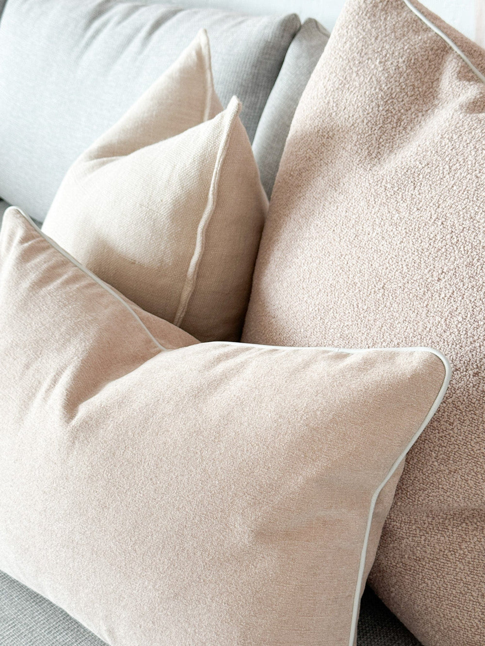 norsuHOME Cushions norsuHOME Cushion - Blush Boucle with Blush Leather piping, Various Sizes