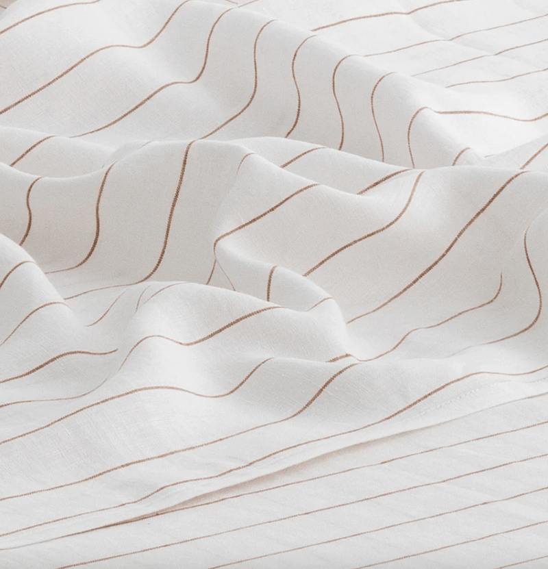 In The Sac Bed Linen In The Sac Linen Sheet Set | White / Caramel Stripe (Various Sizes)