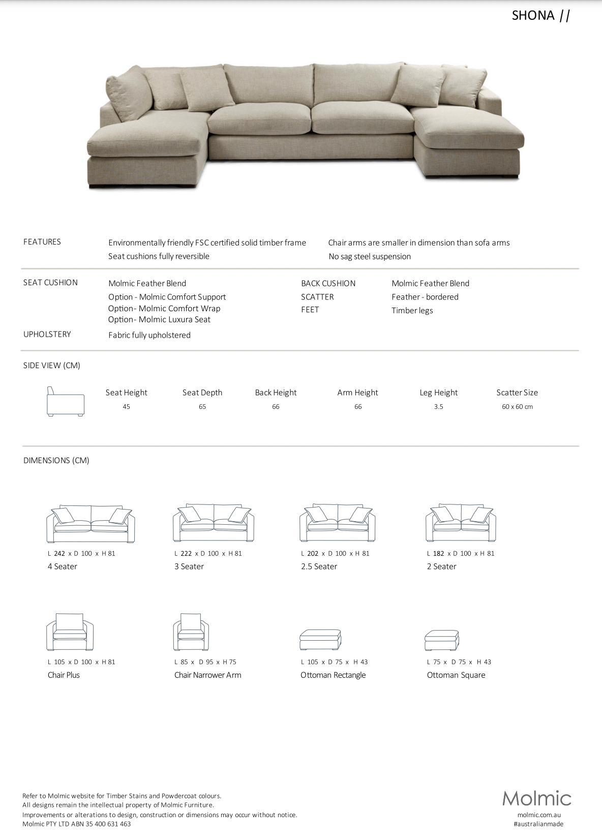 Molmic Shona sofa Hawthorn Silver Fabic with Oak Timber Legs