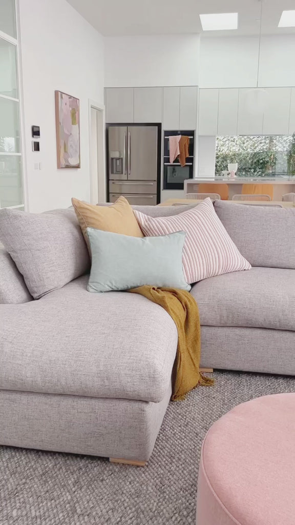 Molmic Shona sofa Hawthorn Silver Fabic with Oak Timber Legs