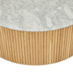 Globe West Coffee Tables Globe West Benjamin Ripple Marble Coffee Table, White Marble/Natural Ash (3668763279444)