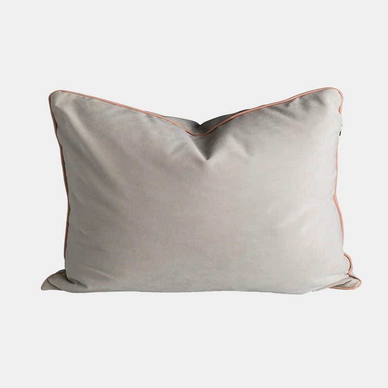 norsu interiors Cushions norsuHOME Cushion, Silver Velvet with Blush Leather Piping (10423787139)