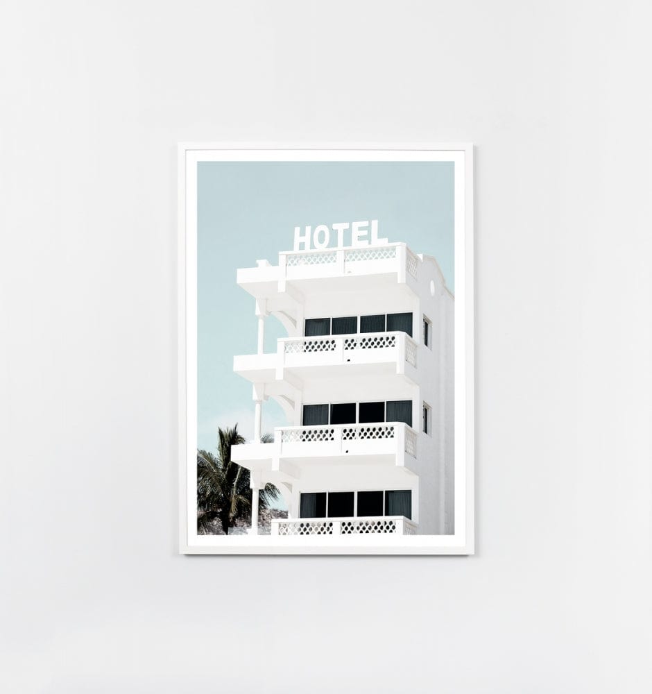 Middle of Nowhere Prints Middle of Nowhere Hotel Blue Framed Print