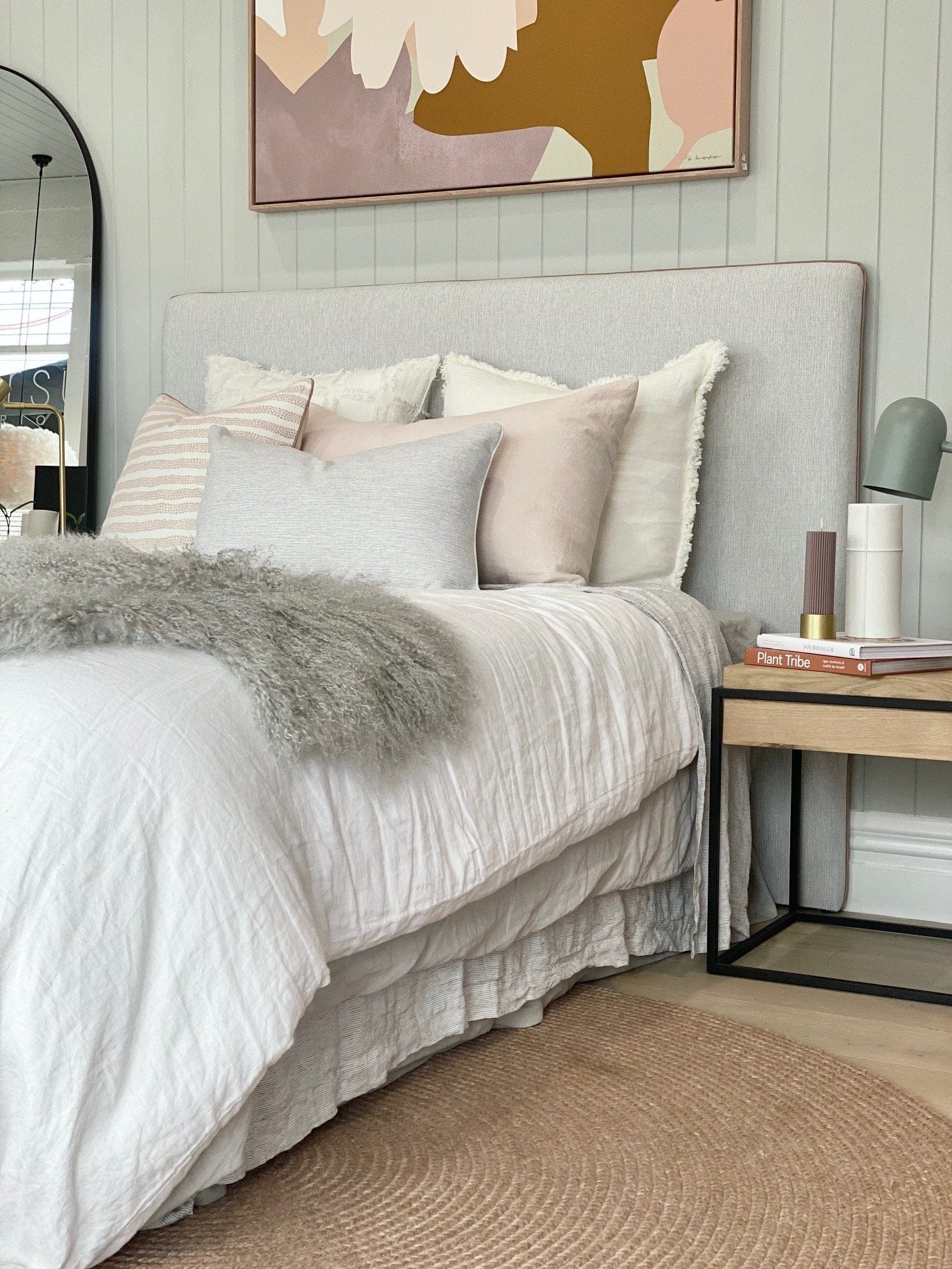norsu interiors Beds norsu Classic Bedhead - Lindeman Snow with Blush Piping (6615054057660)