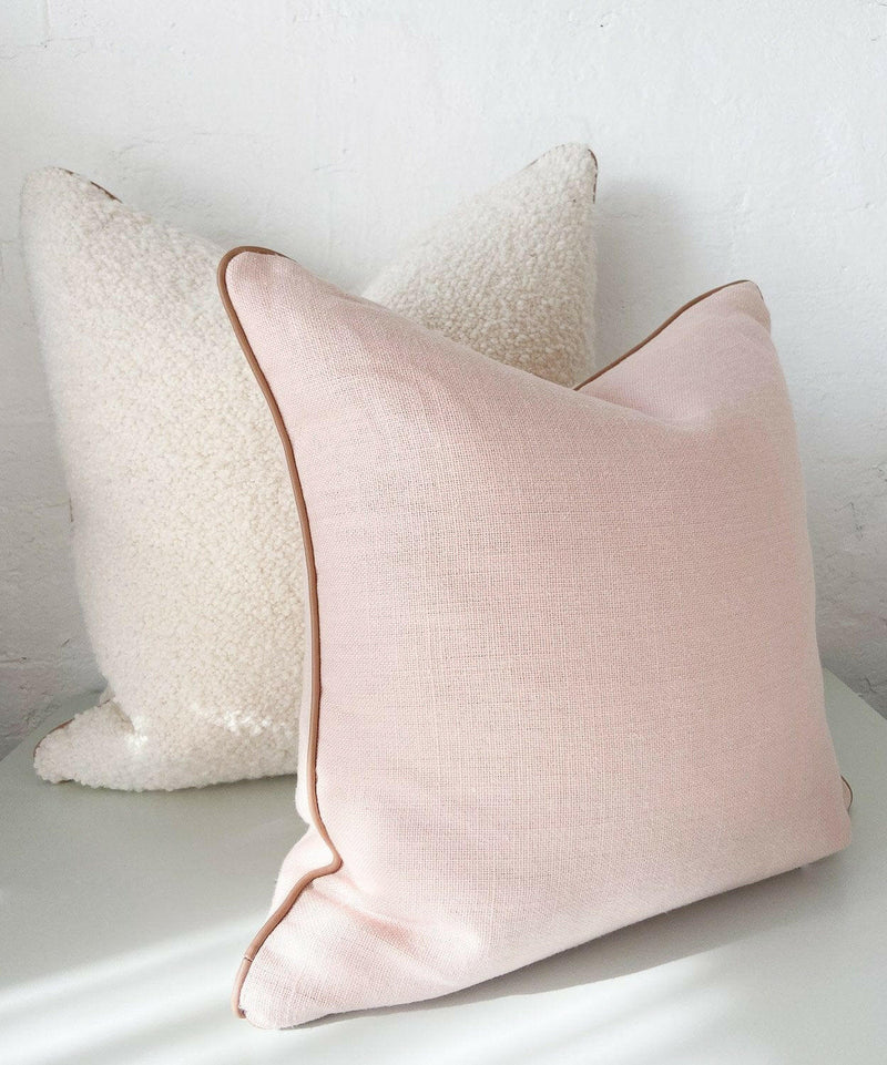 norsuHOME Cushions norsuHOME Bouclé Cushion, Ivory with Blush Leather Piping (6289394794684)