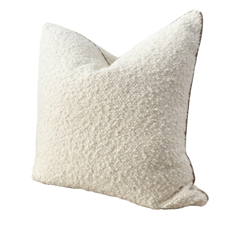 norsuHOME Cushions norsuHOME Bouclé Cushion, Ivory with Blush Leather Piping (6289394794684)