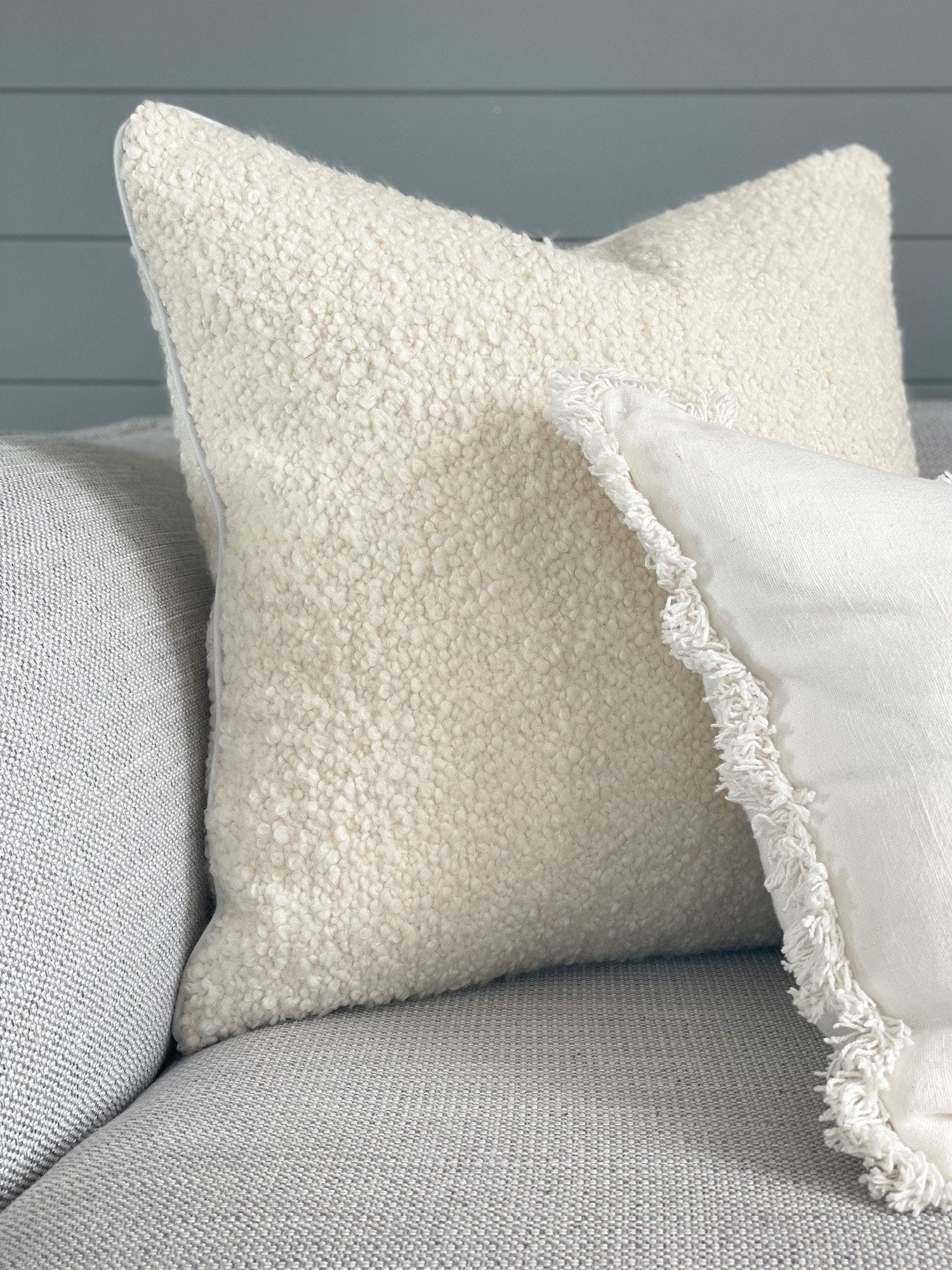 norsuHOME Cushions norsuHOME Bouclé Cushion, Ivory with White Leather Piping (6289976295612)