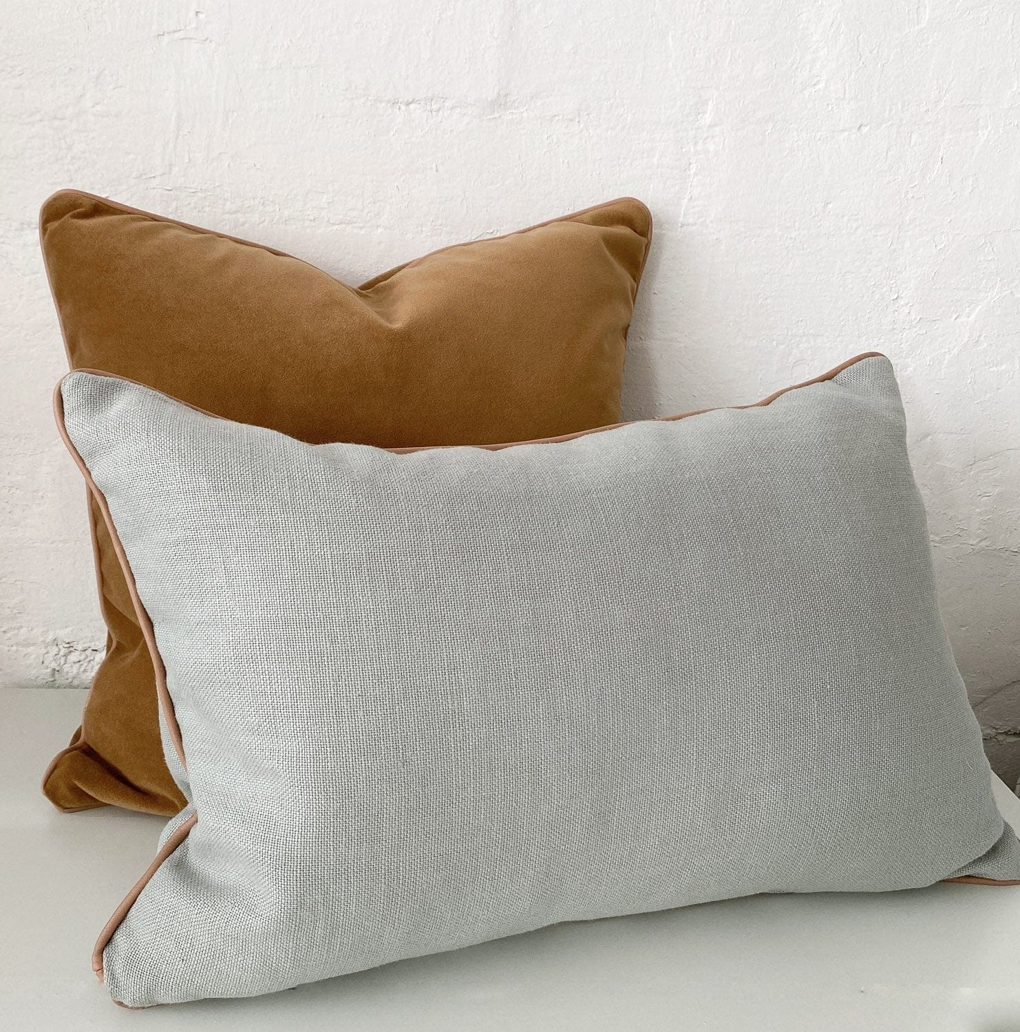 norsuHOME Cushions norsuHOME Cushion, Caramel Velvet with Blush Leather Piping (764509618267)