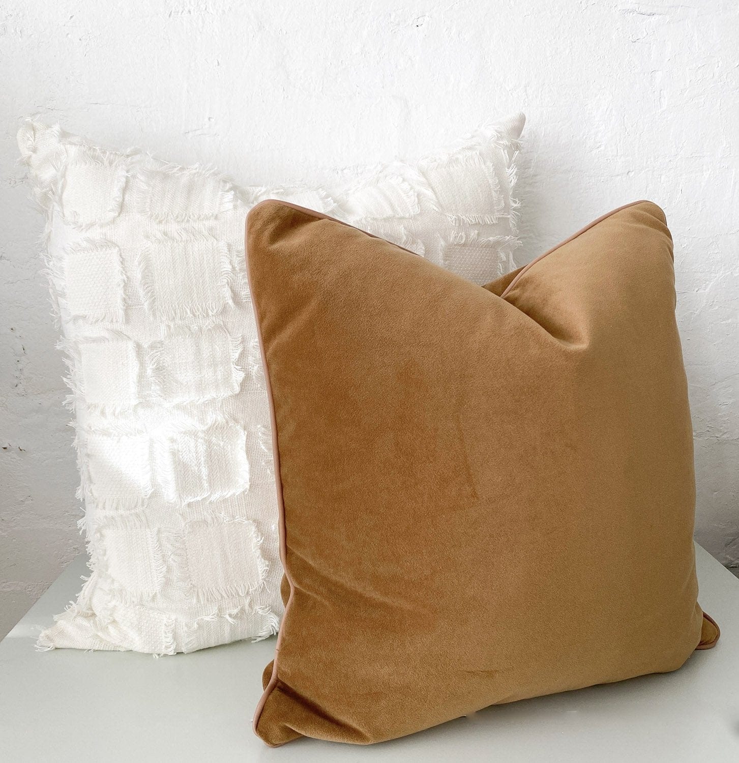 norsuHOME Cushions norsuHOME Cushion, Caramel Velvet with Blush Leather Piping (764509618267)