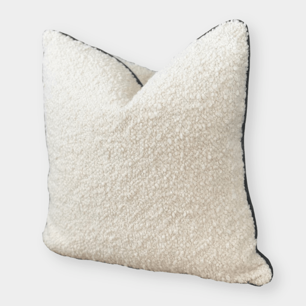 norsuHOME Cushions norsuHOME Boucle Cushion, Ivory with Charcoal Leather Piping (6289972822204)