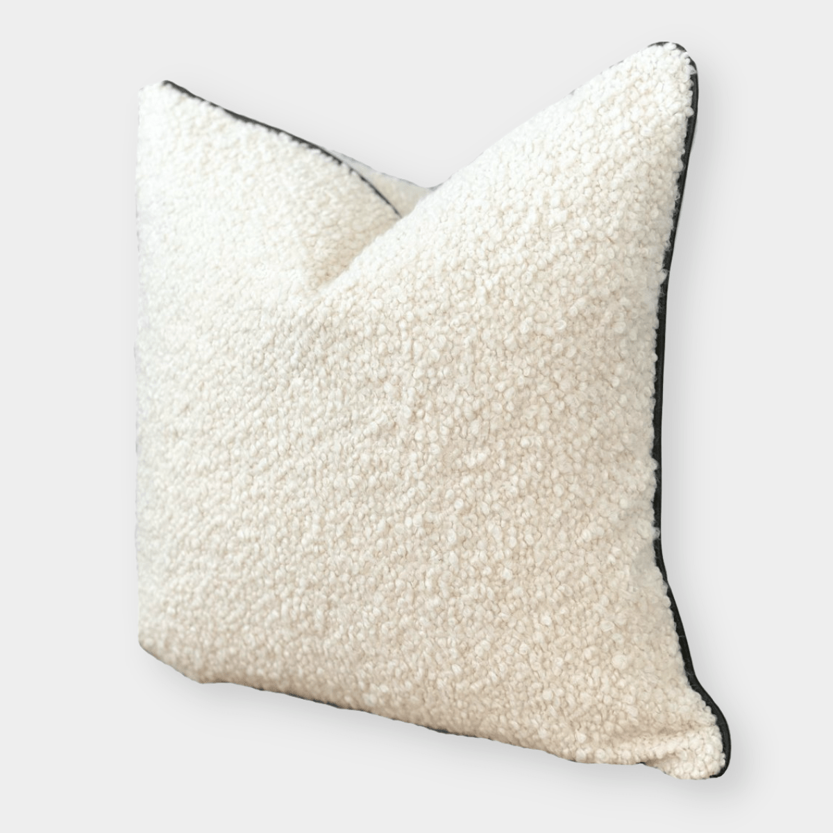 norsuHOME Cushions norsuHOME Boucle Cushion, Ivory with Olive Khaki Leather Piping (6289974231228)